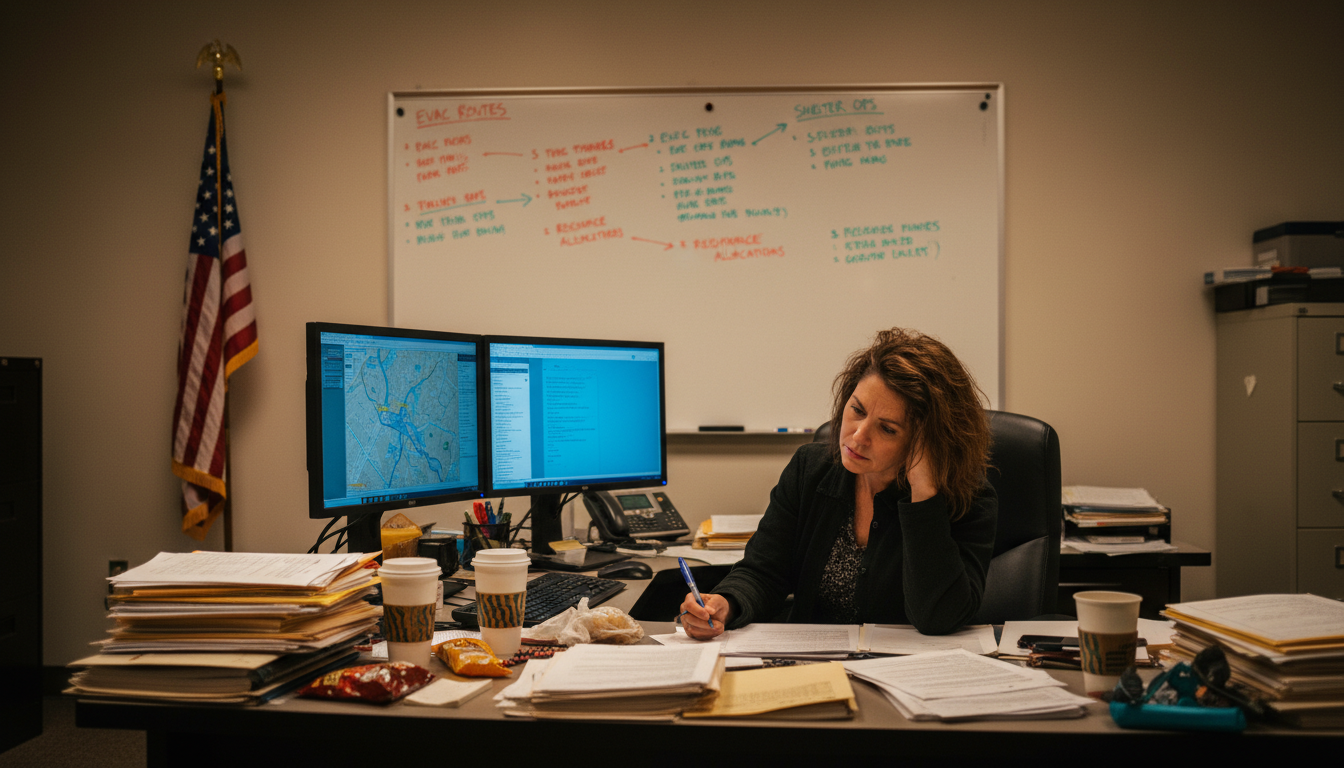 Emergency manager working alone at a desk
